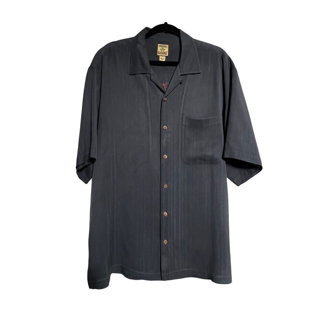 Tommy Bahama Paradise Lanes Grey Silk Button Up Shirt Size Large